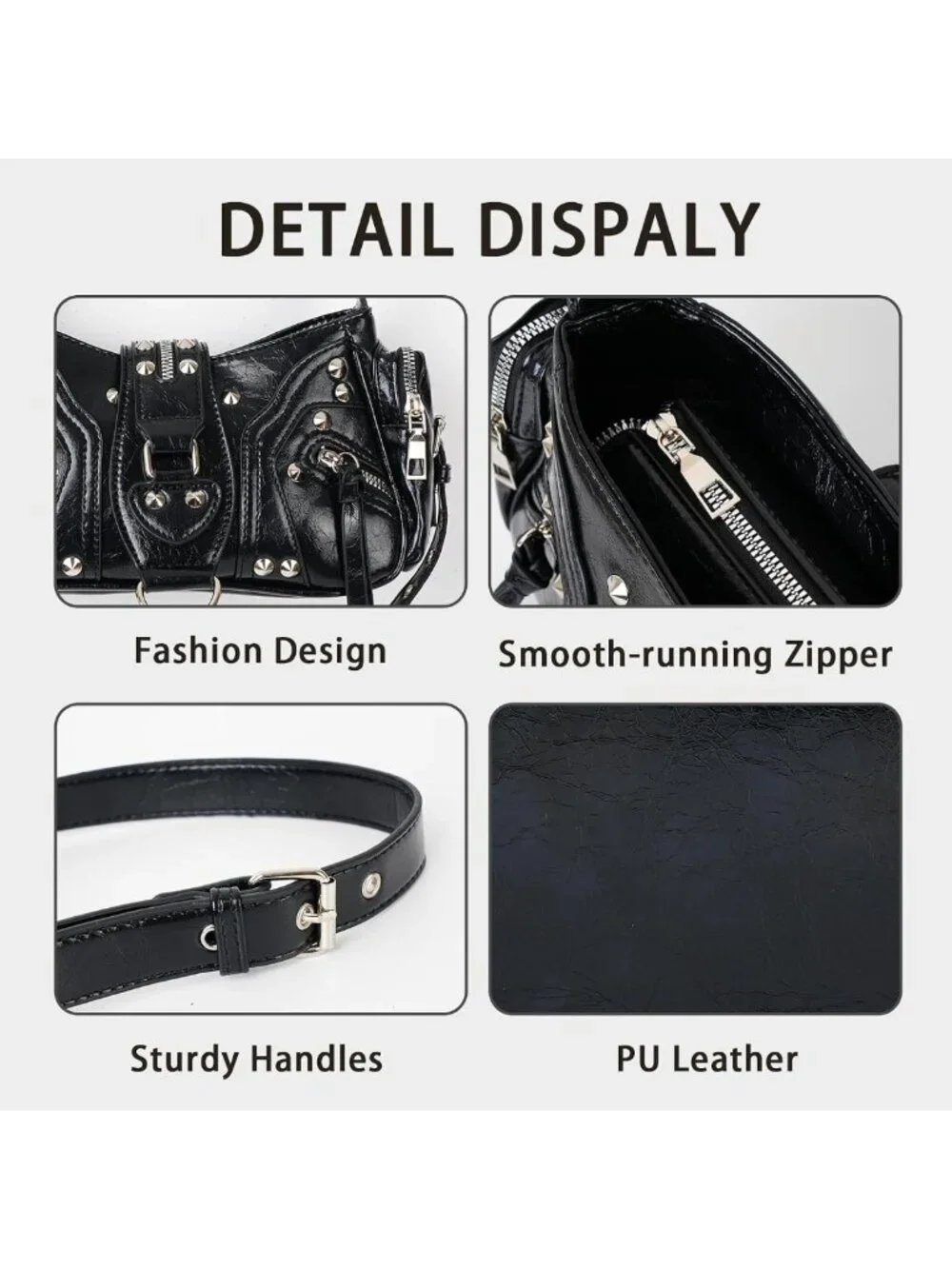 Trendy Y2K Small Shoulder Bag - Studded Hobo Purse with Zipper Closure, Faux